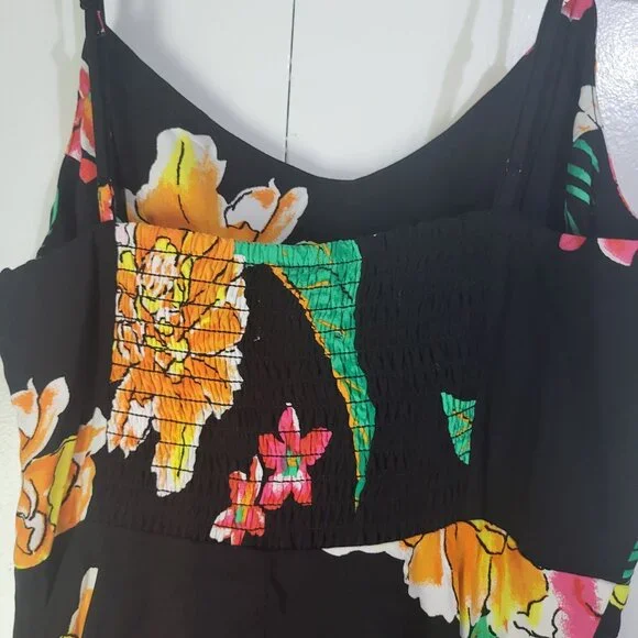 Old Navy Womens XS Black Floral Fit & Flare Cami Dress Tropical Beach Hawaii - Picture 4 of 7